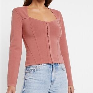Express Body Contour Corset Sweater Jacket Dusty Pink Square Neck Top